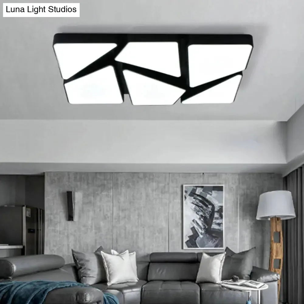 Modern LED Flush Mount Lighting: 25.5"/37.5" W, Acrylic Shade, Black/White, Square/Rectangular Ceiling Light, Warm/White Light