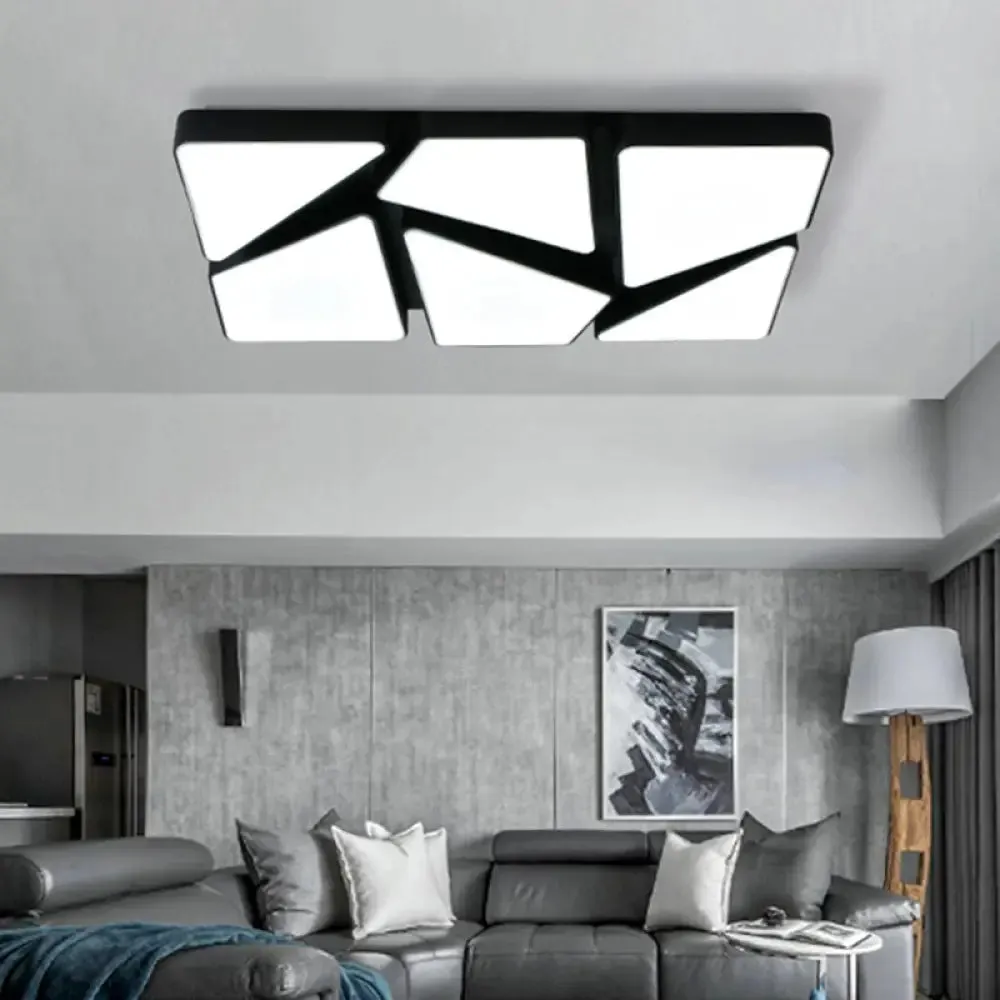 Modern LED Flush Mount Lighting: 25.5"/37.5" W, Acrylic Shade, Black/White, Square/Rectangular Ceiling Light, Warm/White Light