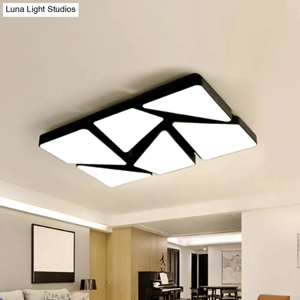 Modern LED Flush Mount Lighting: 25.5"/37.5" W, Acrylic Shade, Black/White, Square/Rectangular Ceiling Light, Warm/White Light