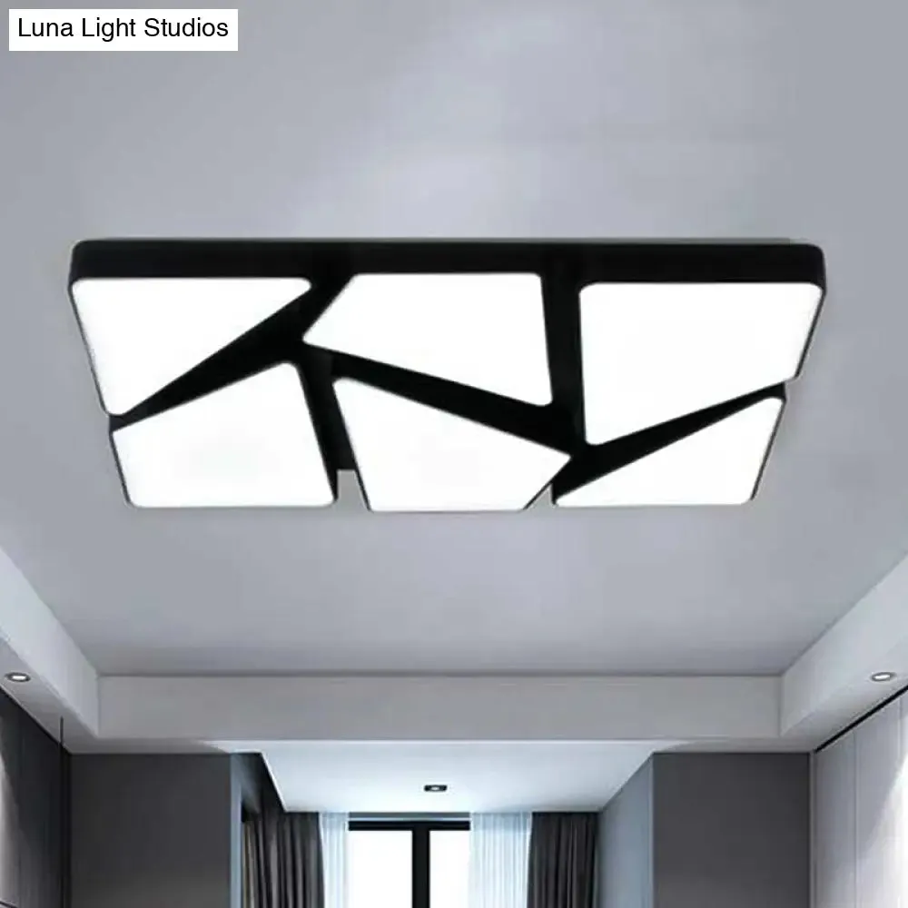 Modern LED Flush Mount Lighting: 25.5"/37.5" W, Acrylic Shade, Black/White, Square/Rectangular Ceiling Light, Warm/White Light