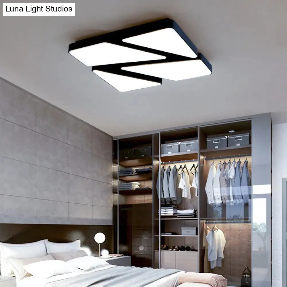 Modern LED Flush Mount Lighting: 25.5"/37.5" W, Acrylic Shade, Black/White, Square/Rectangular Ceiling Light, Warm/White Light