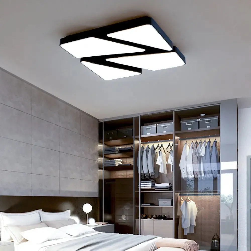 Modern LED Flush Mount Lighting: 25.5"/37.5" W, Acrylic Shade, Black/White, Square/Rectangular Ceiling Light, Warm/White Light