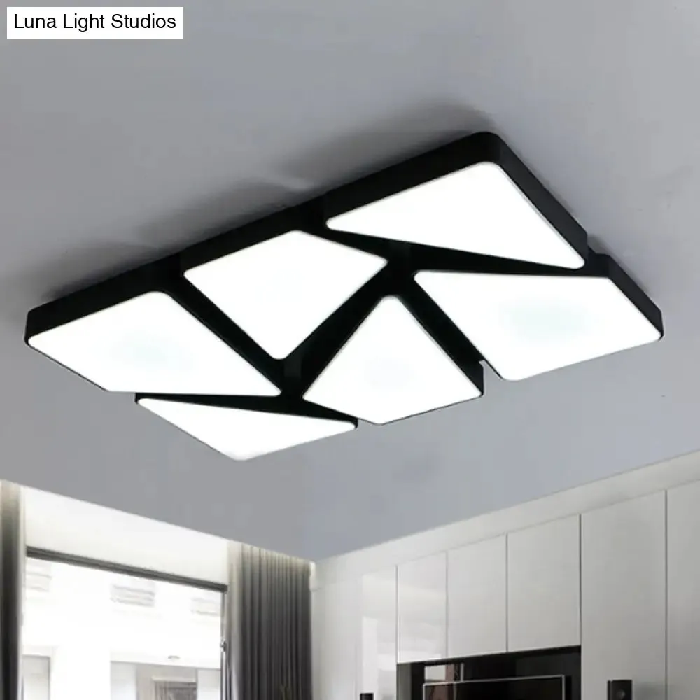 Modern LED Flush Mount Lighting: 25.5"/37.5" W, Acrylic Shade, Black/White, Square/Rectangular Ceiling Light, Warm/White Light