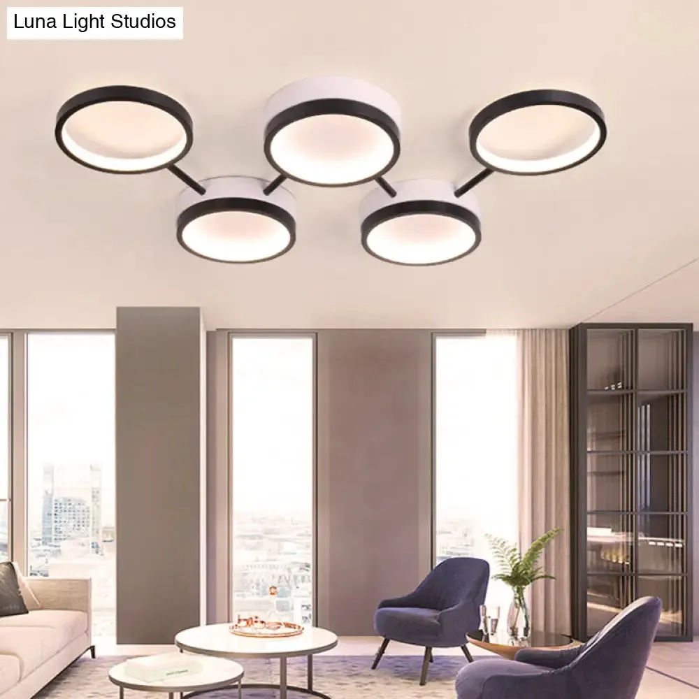 Nordic Acrylic LED Flush Light: Black Molecular Design, 4/5 Light Options, Warm/White, Ideal for Living Room Ceiling