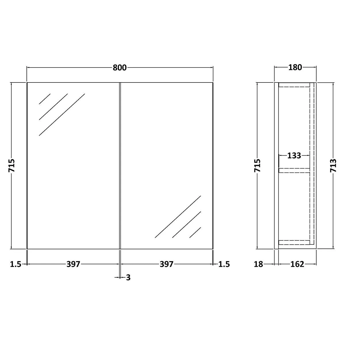 Nuie Parade 600 mm Wall Mounted Mirror Cabinet in Green