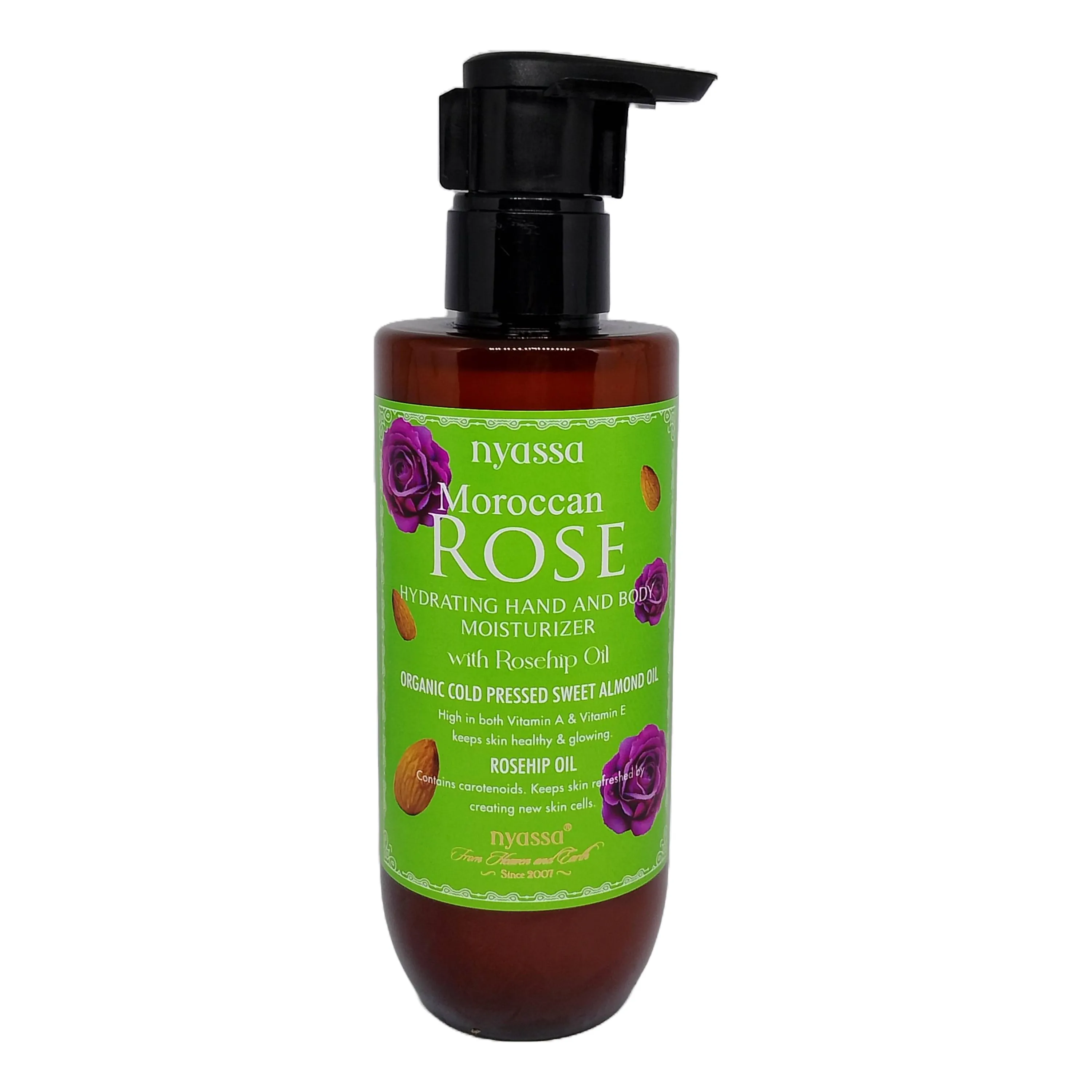 Nyassa Moroccan Rose Hand and Body Moisturizer with Rosehip Oil & Organic Sweet Almond Oil 200ml