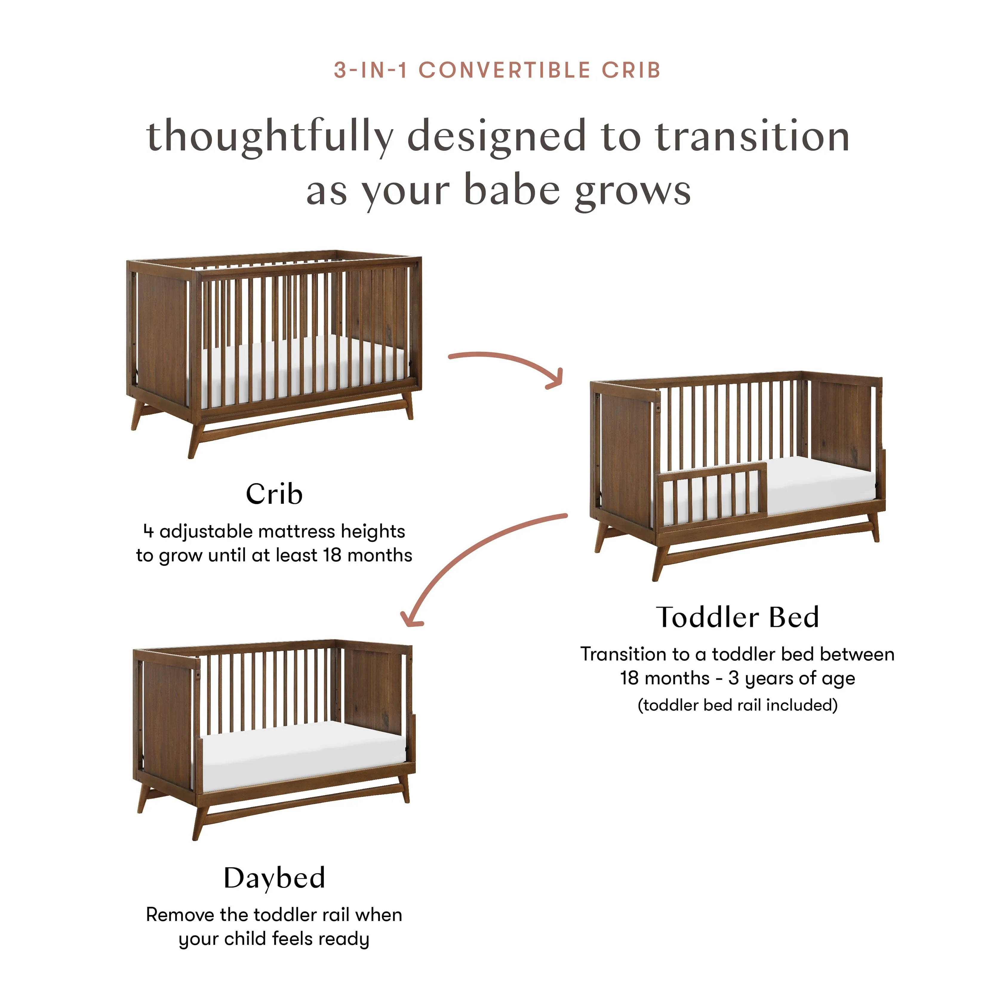 Peggy 3-in-1 Convertible Crib | Natural Walnut