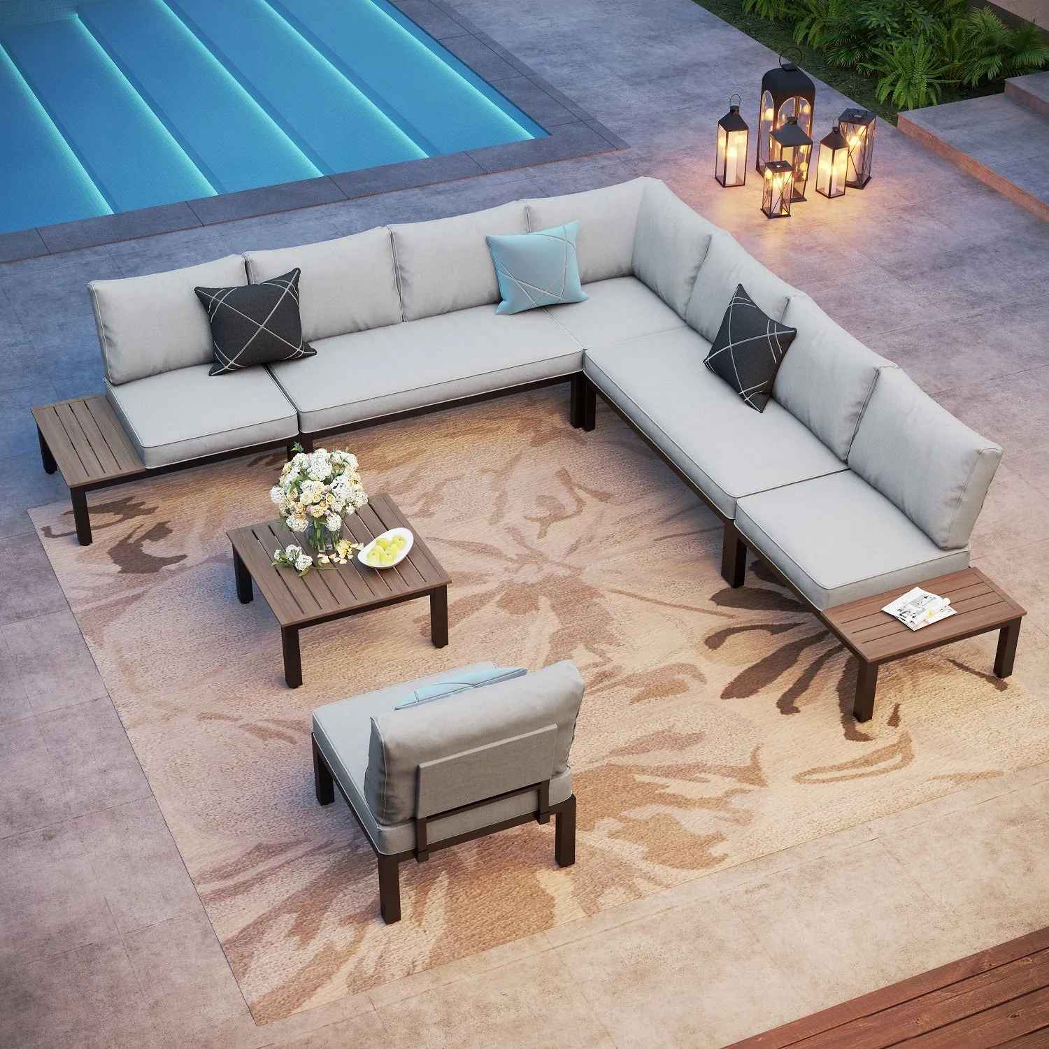 Phi Villa 6 Seater Outdoor Couch Modern Sectional Sofa With  Cushions