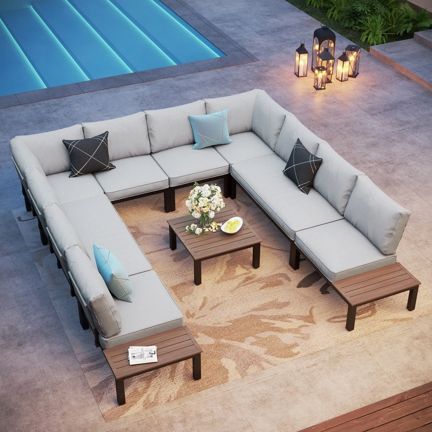 Phi Villa 6 Seater Outdoor Couch Modern Sectional Sofa With  Cushions