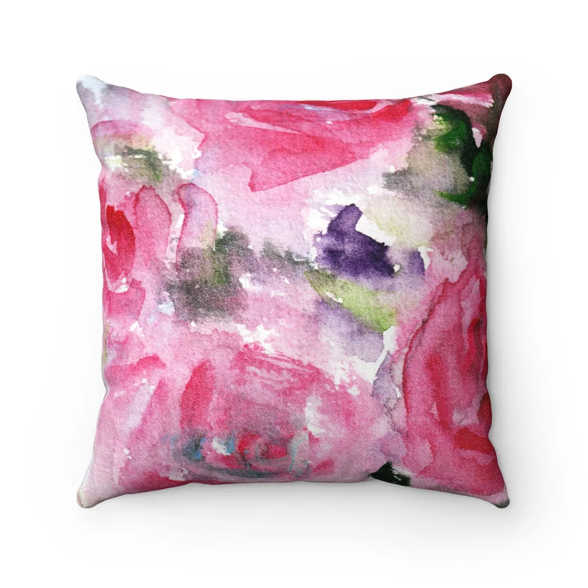 Pink Rose Floral Pillow Set, Flower Pattern Luxury Faux Suede Square Pillow Cover Pillow Set