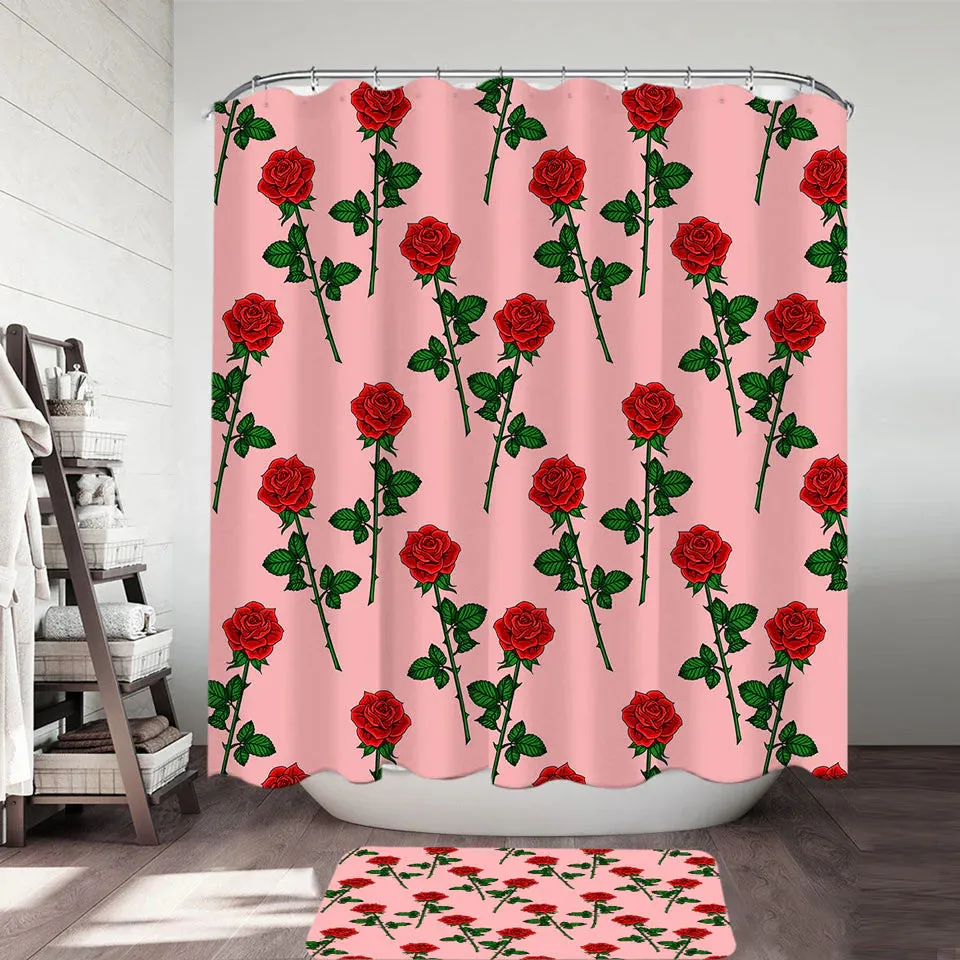 Pink ‘Roses Pattern’ over Pink Shower Curtain luxury