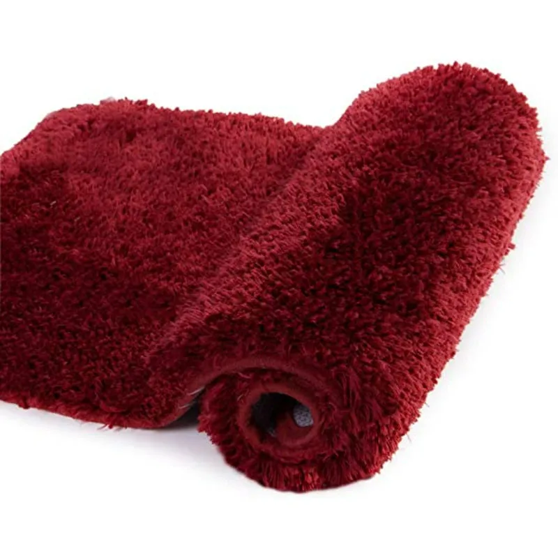 Red Bathroom Rug Non Slip Bath Mat - Water Absorbent Soft Microfiber Shaggy Bathroom Mat Machine Washable Bath Rug for Bathroom Thick Plush Rugs for Shower