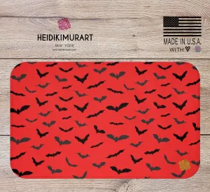 Red Black Flying Bats Designer Halloween Bath Mat-Made in USA