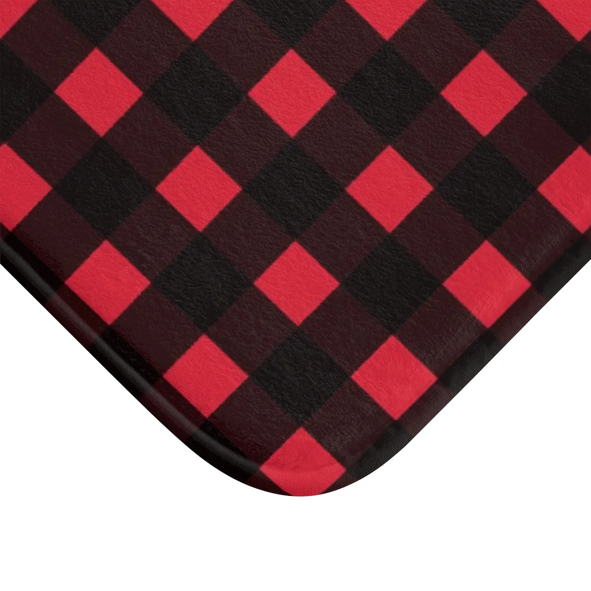 Red Buffalo Plaid Print Designer Bathroom Anti-Slip Microfiber Bath Mat-Made in USA