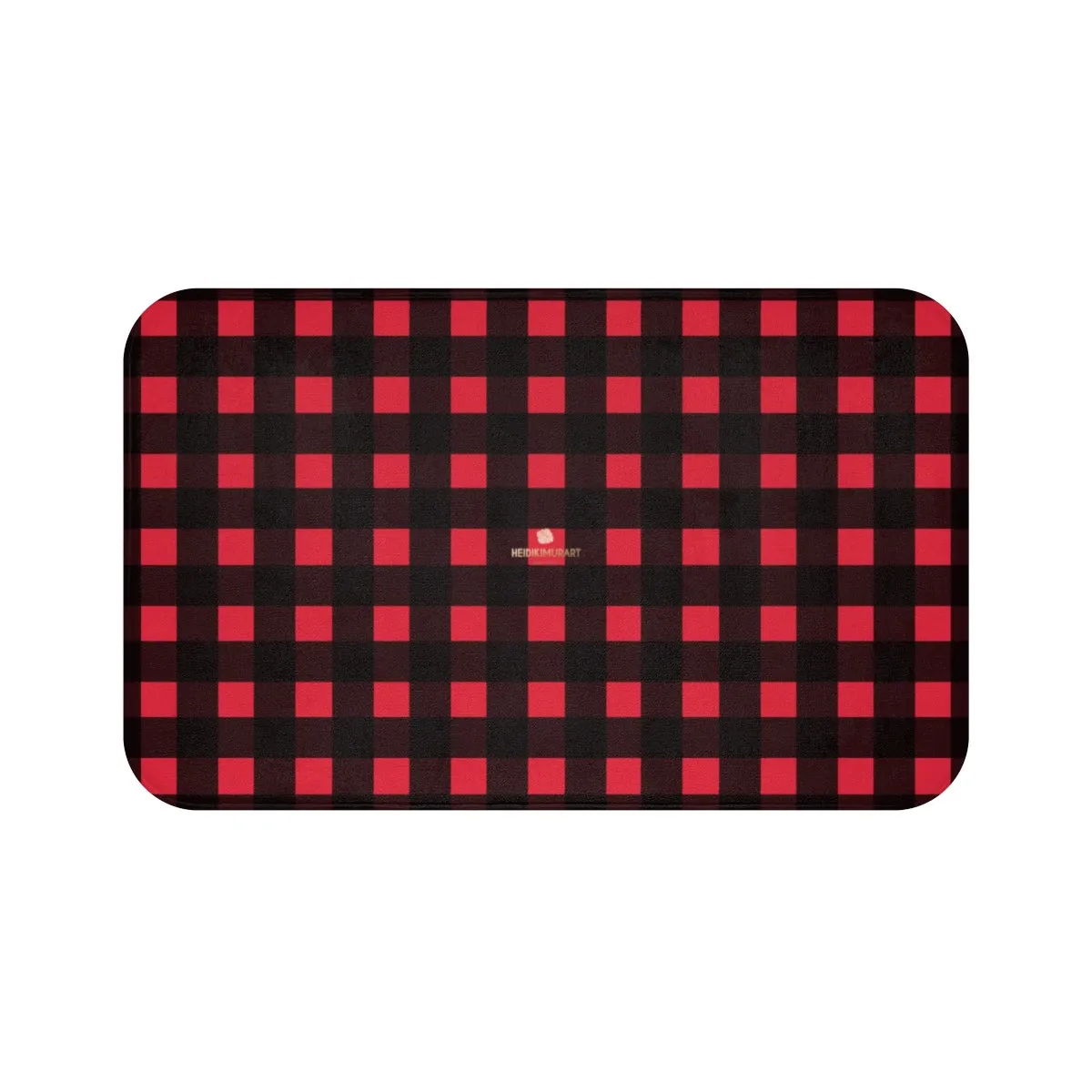 Red Buffalo Plaid Print Designer Bathroom Anti-Slip Microfiber Bath Mat-Made in USA