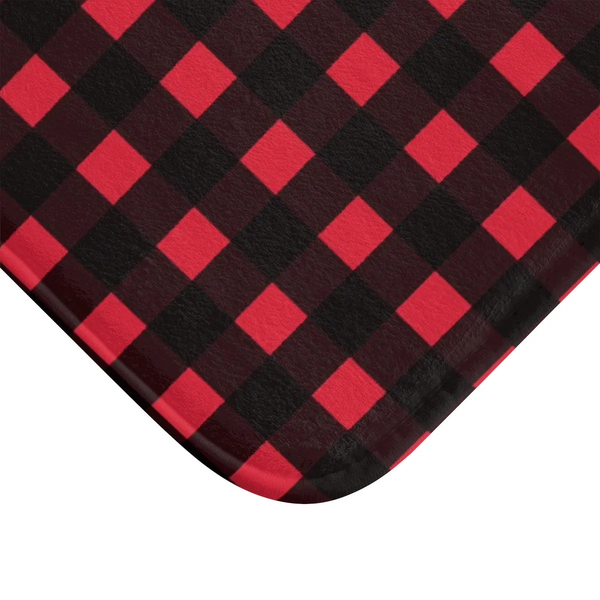 Red Buffalo Plaid Print Designer Bathroom Anti-Slip Microfiber Bath Mat-Made in USA