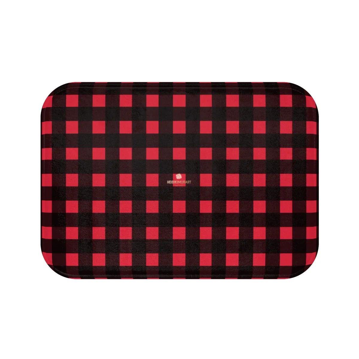 Red Buffalo Plaid Print Designer Bathroom Anti-Slip Microfiber Bath Mat-Made in USA