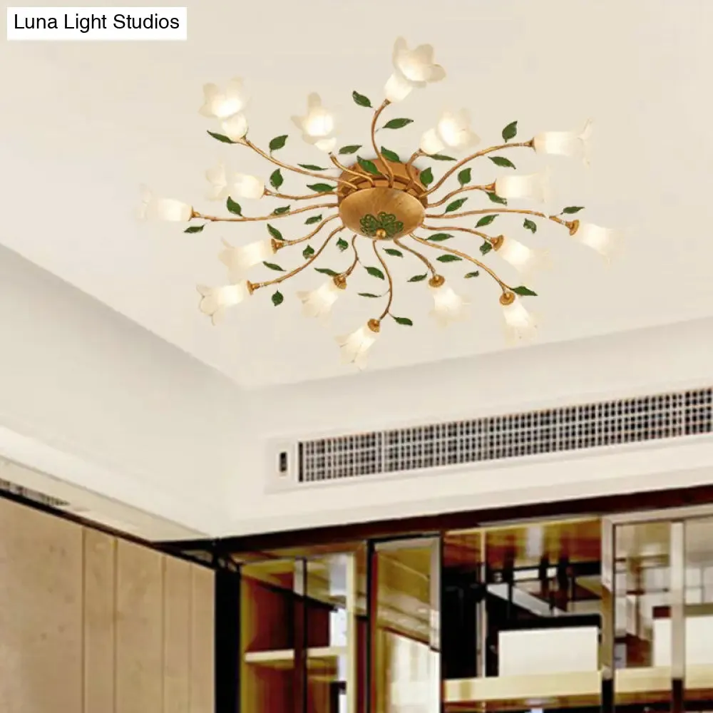 Romantic Brass Spiral LED Flower Ceiling Light Fixture - Semi Flush, 16 Heads - Bedroom Décor