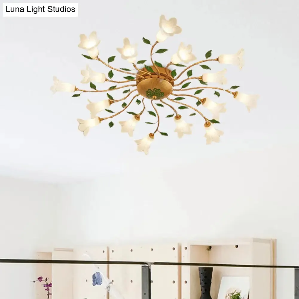 Romantic Brass Spiral LED Flower Ceiling Light Fixture - Semi Flush, 16 Heads - Bedroom Décor