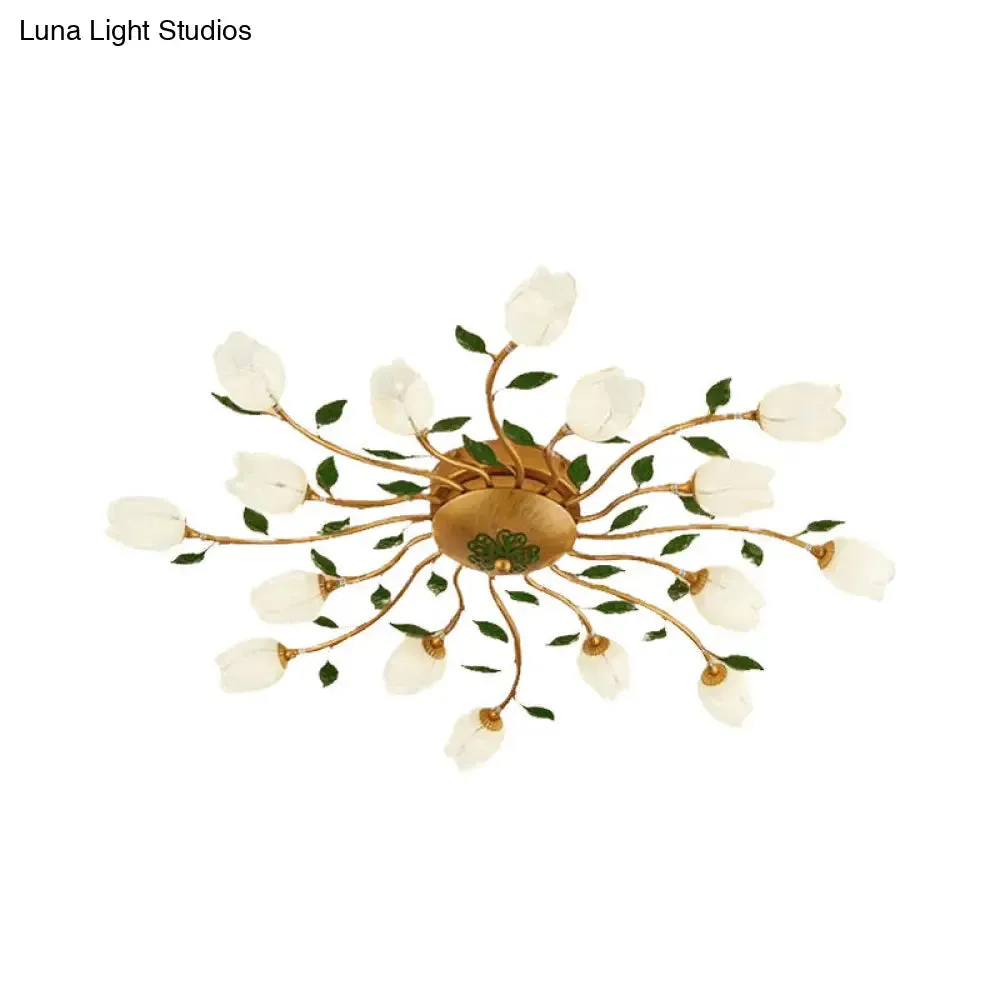 Romantic Brass Spiral LED Flower Ceiling Light Fixture - Semi Flush, 16 Heads - Bedroom Décor