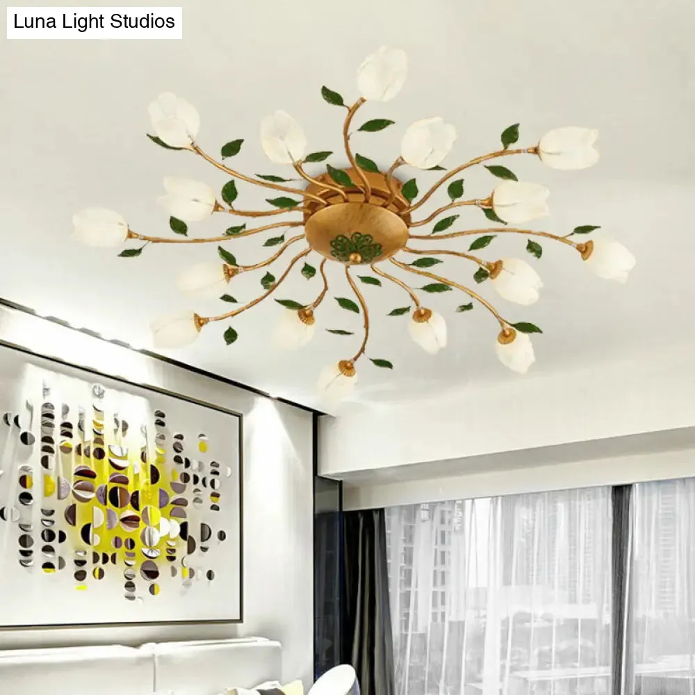 Romantic Brass Spiral LED Flower Ceiling Light Fixture - Semi Flush, 16 Heads - Bedroom Décor