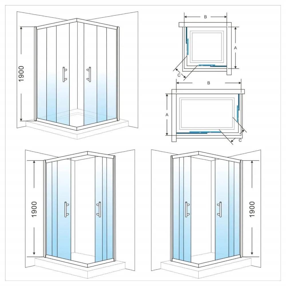 Square Corner Entry Shower Enclosure Double Door