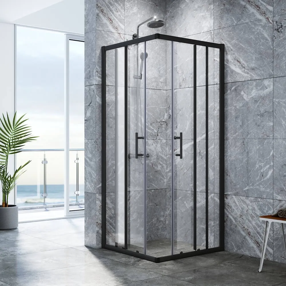 Square Corner Sliding Doors Shower Screen Matt Black