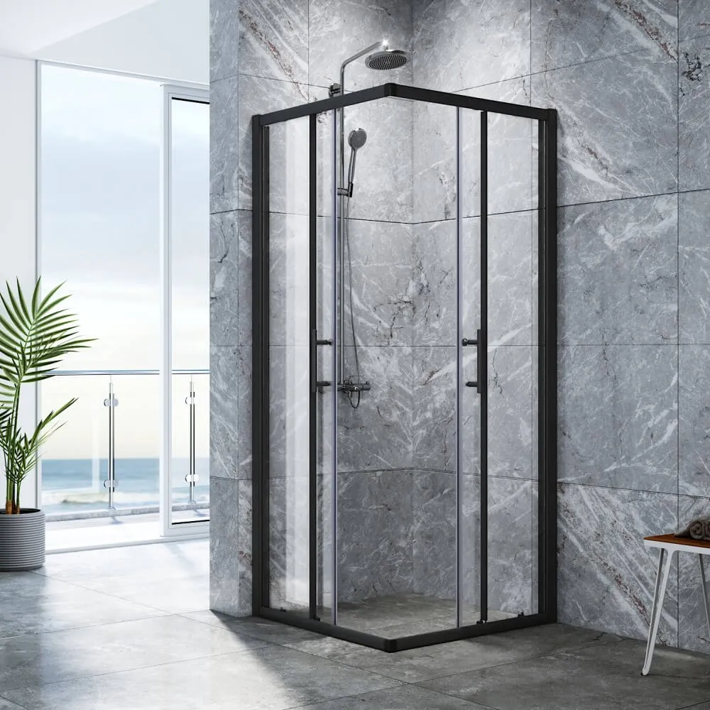 Square Corner Sliding Doors Shower Screen Matt Black