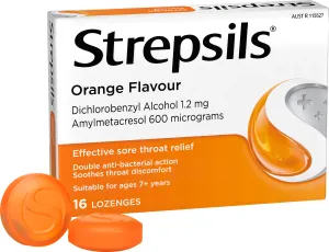 Strepsils Sore Throat Relief Orange 16 Pack