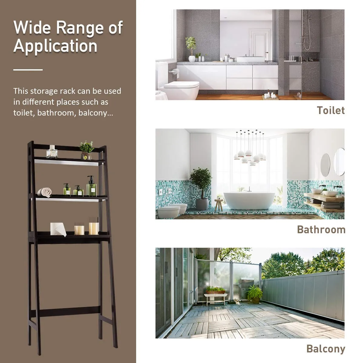 Tangkula Bathroom Space Saver, Over The Toilet Storage Rack, Free Standing 3-Shelf Bathroom Organizer