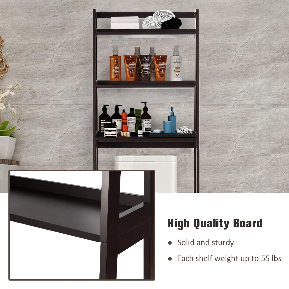 Tangkula Bathroom Space Saver, Over The Toilet Storage Rack, Free Standing 3-Shelf Bathroom Organizer