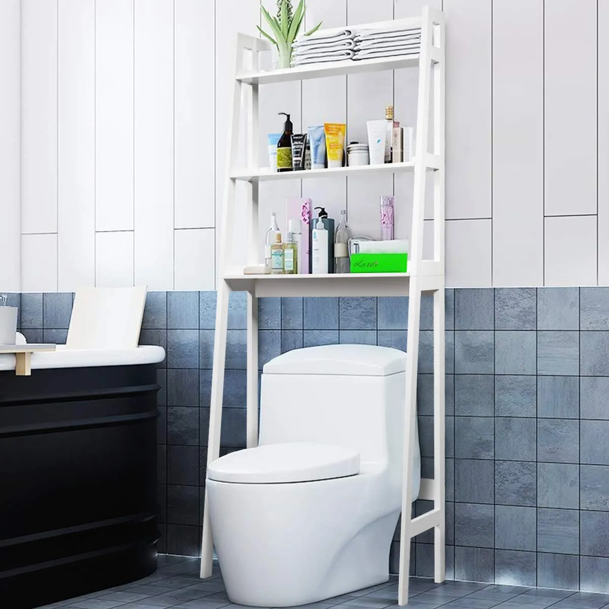 Tangkula Bathroom Space Saver, Over The Toilet Storage Rack, Free Standing 3-Shelf Bathroom Organizer