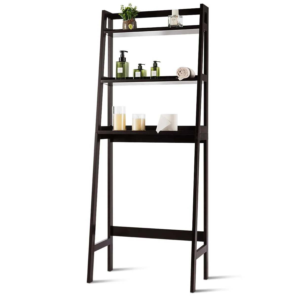 Tangkula Bathroom Space Saver, Over The Toilet Storage Rack, Free Standing 3-Shelf Bathroom Organizer