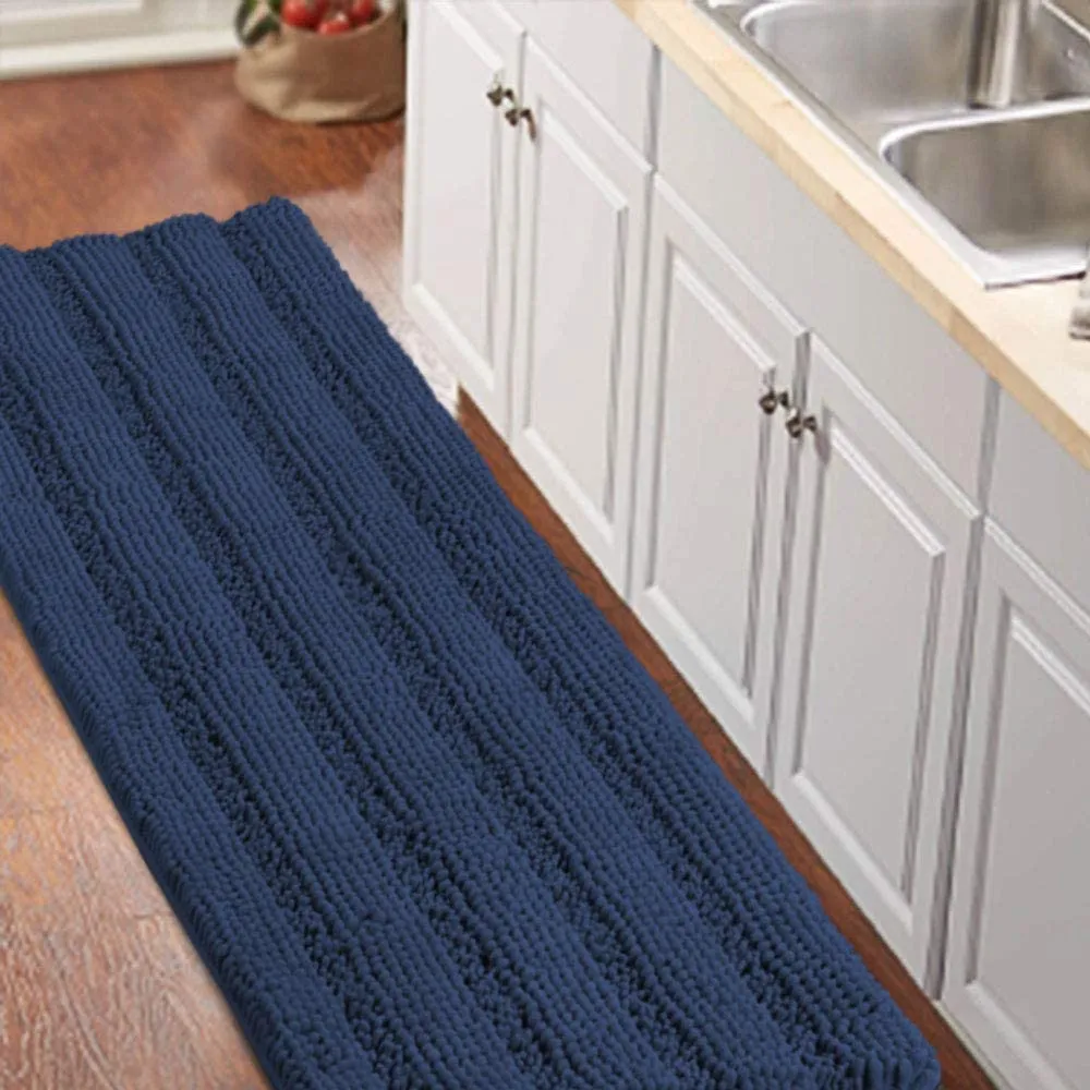 Turquoize Bathroom Runner Extra Long Bathroom Rug Blue Chenille Bath Rug Non Slip Shaggy Bath Mat Shag Shower Mat, Soft and Cozy, Super Absorbent Water, Washable Rug