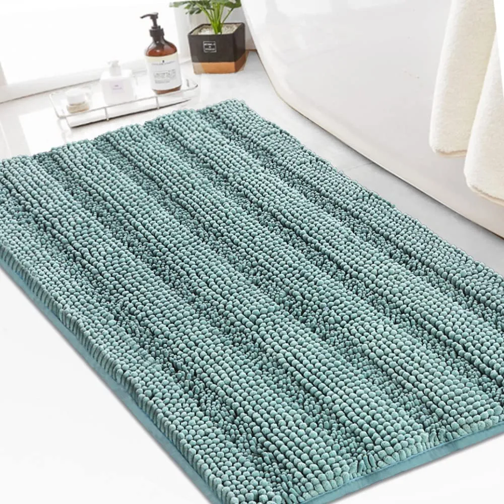 Turquoize Bathroom Runner Extra Long Bathroom Rug Blue Chenille Bath Rug Non Slip Shaggy Bath Mat Shag Shower Mat, Soft and Cozy, Super Absorbent Water, Washable Rug