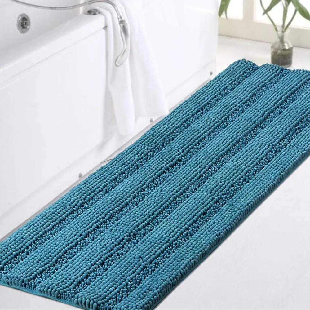 Turquoize Bathroom Runner Extra Long Bathroom Rug Blue Chenille Bath Rug Non Slip Shaggy Bath Mat Shag Shower Mat, Soft and Cozy, Super Absorbent Water, Washable Rug