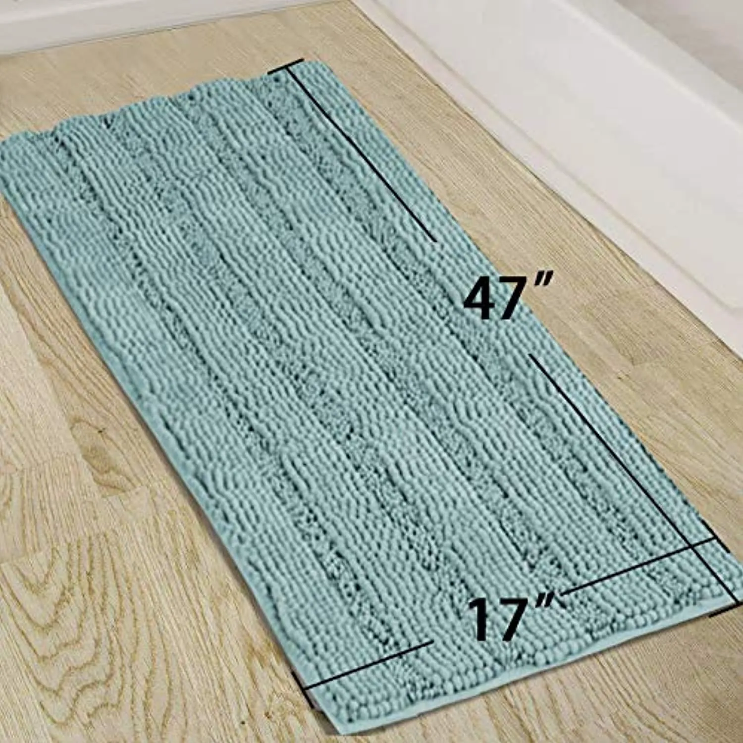 Turquoize Bathroom Runner Extra Long Bathroom Rug Blue Chenille Bath Rug Non Slip Shaggy Bath Mat Shag Shower Mat, Soft and Cozy, Super Absorbent Water, Washable Rug