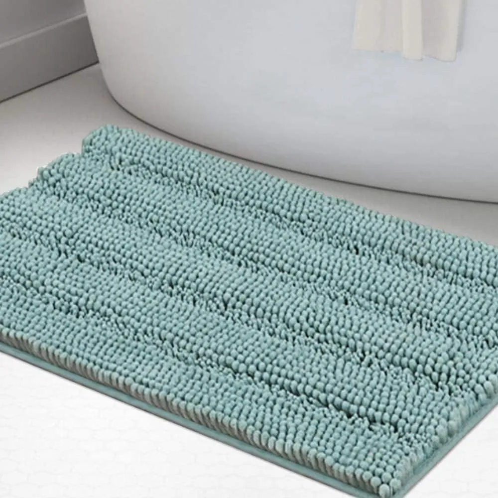 Turquoize Bathroom Runner Extra Long Bathroom Rug Blue Chenille Bath Rug Non Slip Shaggy Bath Mat Shag Shower Mat, Soft and Cozy, Super Absorbent Water, Washable Rug