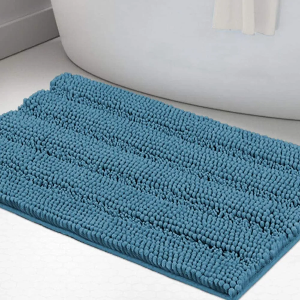 Turquoize Bathroom Runner Extra Long Bathroom Rug Blue Chenille Bath Rug Non Slip Shaggy Bath Mat Shag Shower Mat, Soft and Cozy, Super Absorbent Water, Washable Rug