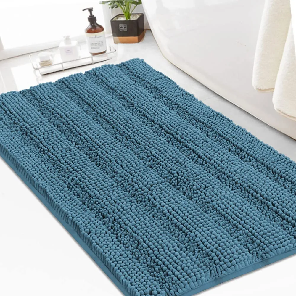 Turquoize Bathroom Runner Extra Long Bathroom Rug Blue Chenille Bath Rug Non Slip Shaggy Bath Mat Shag Shower Mat, Soft and Cozy, Super Absorbent Water, Washable Rug