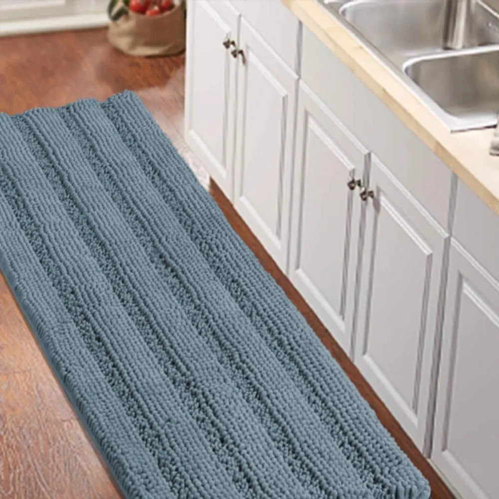 Turquoize Bathroom Runner Extra Long Bathroom Rug Blue Chenille Bath Rug Non Slip Shaggy Bath Mat Shag Shower Mat, Soft and Cozy, Super Absorbent Water, Washable Rug