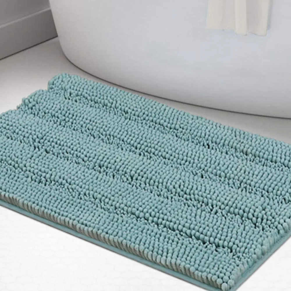 Turquoize Bathroom Runner Extra Long Bathroom Rug Blue Chenille Bath Rug Non Slip Shaggy Bath Mat Shag Shower Mat, Soft and Cozy, Super Absorbent Water, Washable Rug