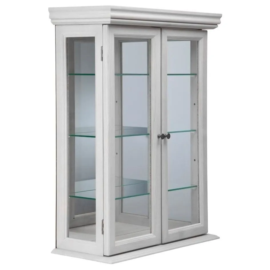 Tuscan Country Style Handmade Hardwood White Finish Wall Curio Cabinet