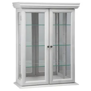 Tuscan Country Style Handmade Hardwood White Finish Wall Curio Cabinet