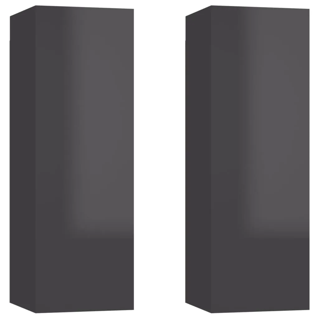 vidaXL TV Cabinets 2 pcs High Gloss Grey 30.5x30x90 cm Engineered Wood