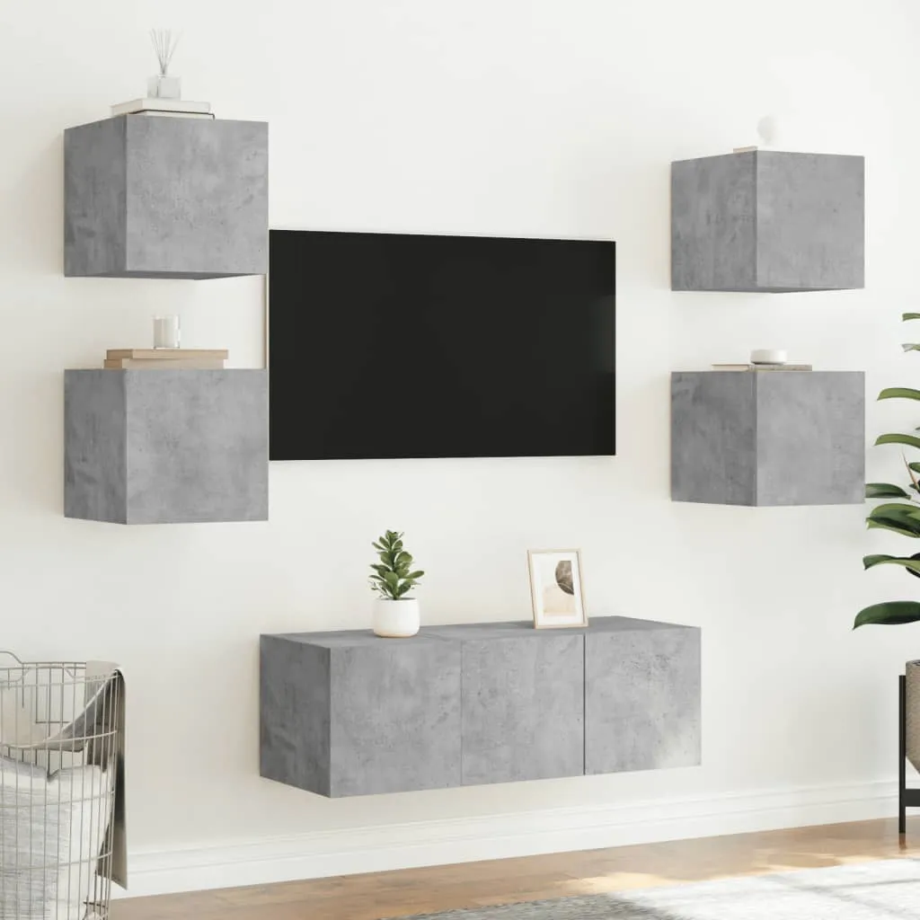 vidaXL TV Wall Cabinets with LED Lights 2 pcs Concrete Grey 30.5x35x30 cm