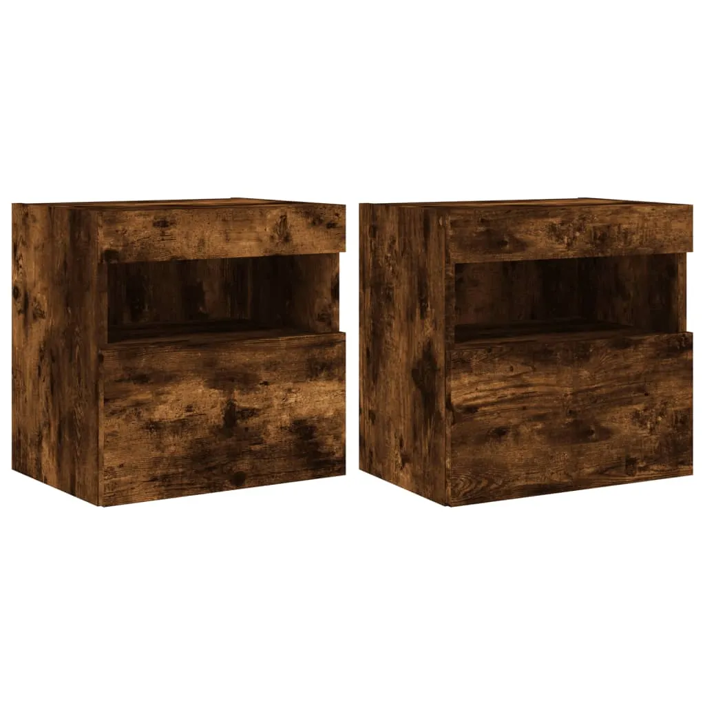 vidaXL TV Wall Cabinets with LED Lights 2 pcs Smoked Oak 40x30x40 cm