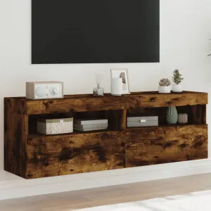 vidaXL TV Wall Cabinets with LED Lights 2 pcs Smoked Oak 60x30x40 cm