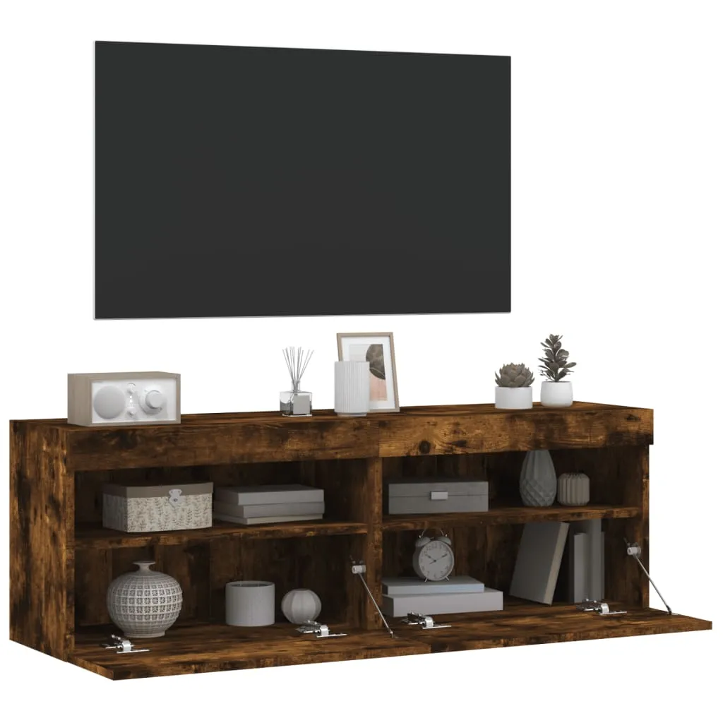 vidaXL TV Wall Cabinets with LED Lights 2 pcs Smoked Oak 60x30x40 cm