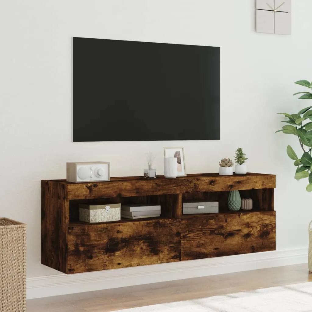 vidaXL TV Wall Cabinets with LED Lights 2 pcs Smoked Oak 60x30x40 cm